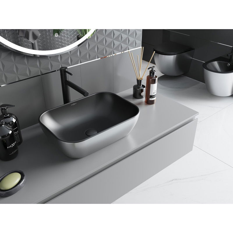 Mexen Rita lavabo sobre encimera 45 x 32 cm, negro mate/plata - 21084574