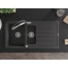 Mexen Andres granitizlietne mazgājamā vanna ar 1,5 kamerām ar noteku un virtuves jaucējkrānu Duo, melna ar pilieniem