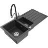 Mexen Andres 1.5-bowl granite sink with drainer and Duo kitchen tap, speckled black - 6515-76-671701-07