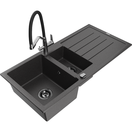 Mexen Andres granitē izlietne ar 1,5 nodalījumu un notecētāju, melna ar sprādzienu - 6515-76-671701-07-B