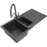 Mexen Andres fregadero de granito de 1,5 cubetas con escurridor y grifo de cocina Duo, negro moteado - 6515-76-671701-07-B