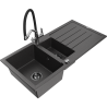 Mexen Andres granite sink 1.5-bowl with drainer and kitchen tap Duo, black speckled - 6515-76-671701-07-B