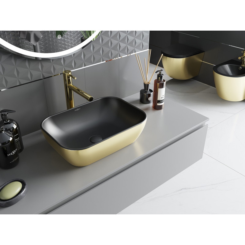 Mexen Rita lavabo de encimera 45 x 32 cm, negro mate/dorado - 21084576