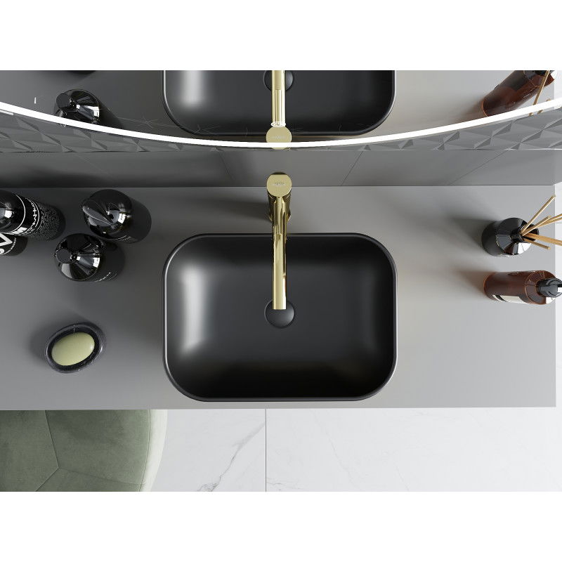 Mexen Rita Aufsatzwaschbecken 45 x 32 cm, Schwarz matt/Gold - 21084576