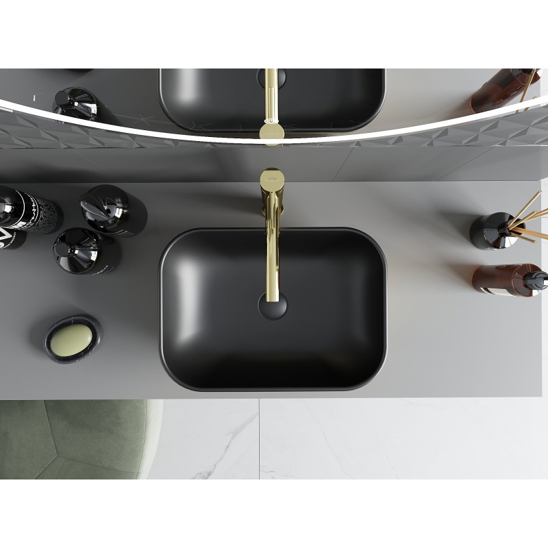 Mexen Rita lavabo de encimera 45 x 32 cm, negro mate/dorado - 21084576
