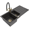 Mexen Andres 1,5 nodalījumu granīta izlietne ar noteces zonu un Duo virtuves jaucēju, melns, plankumains