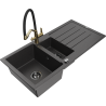 Mexen Andres 1.5-bowl Granite Sink with Drainer and Duo Kitchen Tap, Speckled Black - 6515-76-671701-57-B