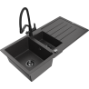Mexen Andres granite sink 1.5-bowl with drainer and kitchen mixer Duo, black speckled - 6515-76-671701-70-B