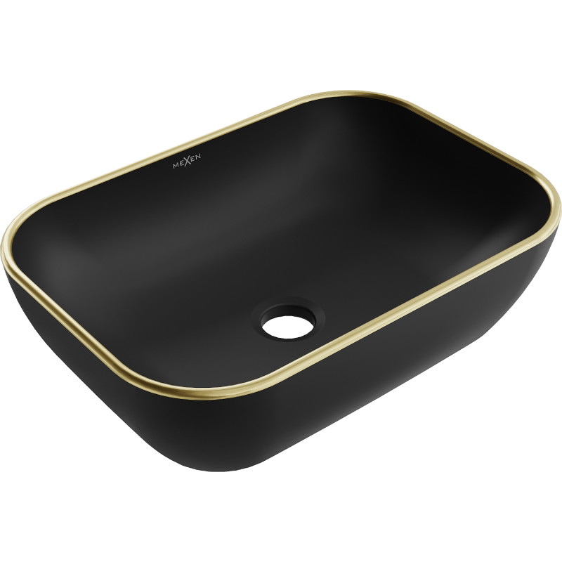 Mexen Rita countertop washbasin 45 x 32 cm, black matte/golden rim - 21084575