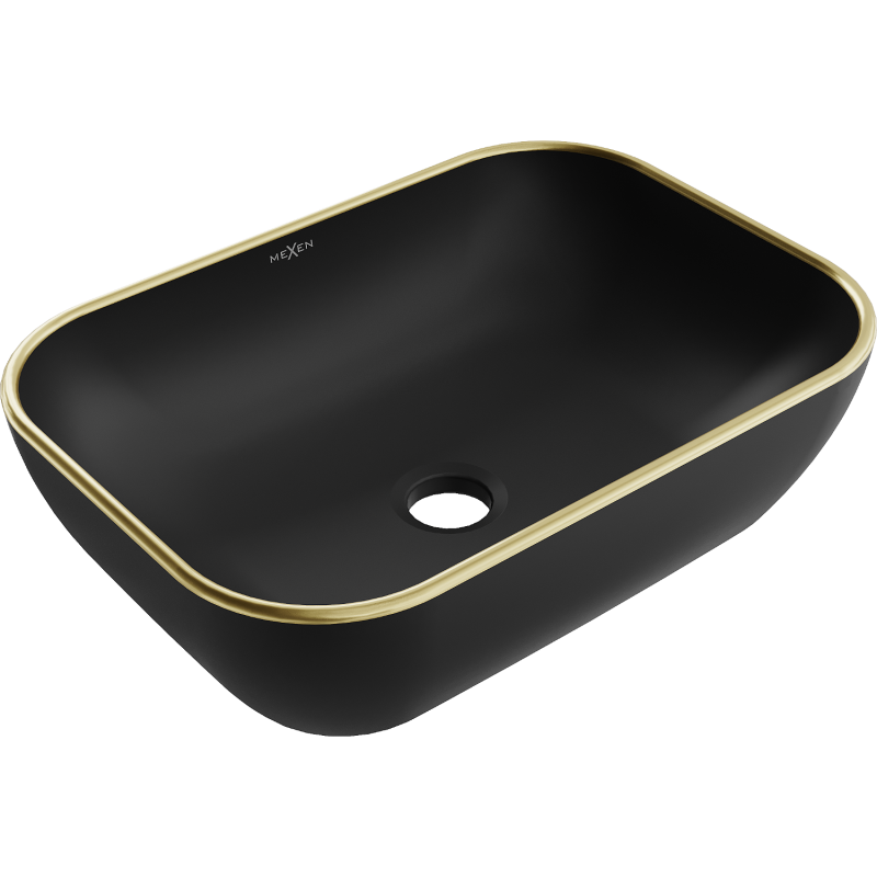 Mexen Rita lavabo sobre encimera 45 x 32 cm, negro mate/oro borde - 21084575