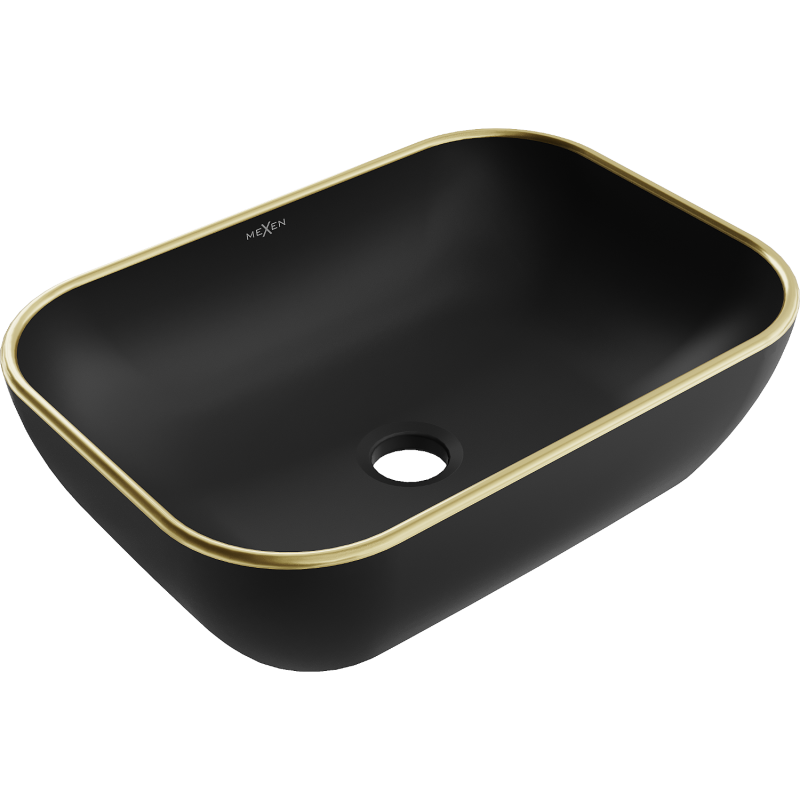 Mexen Rita virsmas izlietne 45 x 32 cm, melna matēta/zeltainas malas - 21084575
