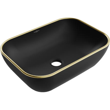 Mexen Rita lavabo sobre encimera 45 x 32 cm, negro mate/oro borde - 21084575