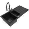 Mexen Andres granieten gootsteen 1,5-komorige met afdruiprek en keukenmengkraan Duo, zwart - 6515-77-671701-07-B