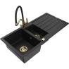 Mexen Andres 1.5-bowl granite sink with drainer and Duo kitchen tap, black - 6515-77-671701-57-G