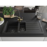 Mexen Andres fregadero de granito de 1,5 senos con escurridor y grifo de cocina Duo, negro - 6515-77-671701-57-B