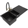 Mexen Andres granite sink 1.5-bowl with drainer and Duo kitchen tap, black - 6515-77-671701-57-B