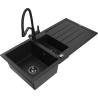 Mexen Andres fregadero de granito de 1,5 senos con escurridor y grifo de cocina Duo, negro - 6515-77-671701-70-B