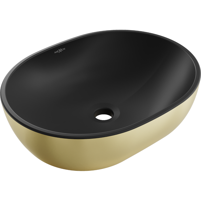 Mexen Viki lavatório de bancada 48 x 35 cm, preto mate/dourado - 21054876