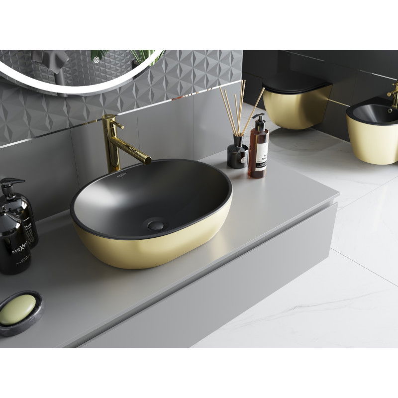 Mexen Viki lavabo sobre encimera 48 x 35 cm, negro mate/dorado - 21054876