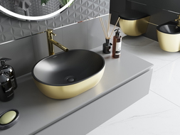 Mexen Viki lavatório de bancada 48 x 35 cm, preto mate/dourado - 21054876