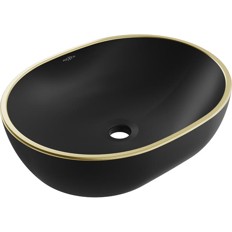 Mexen Viki lavabo sobre encimera 48 x 35 cm, negro mate/borde dorado - 21054875