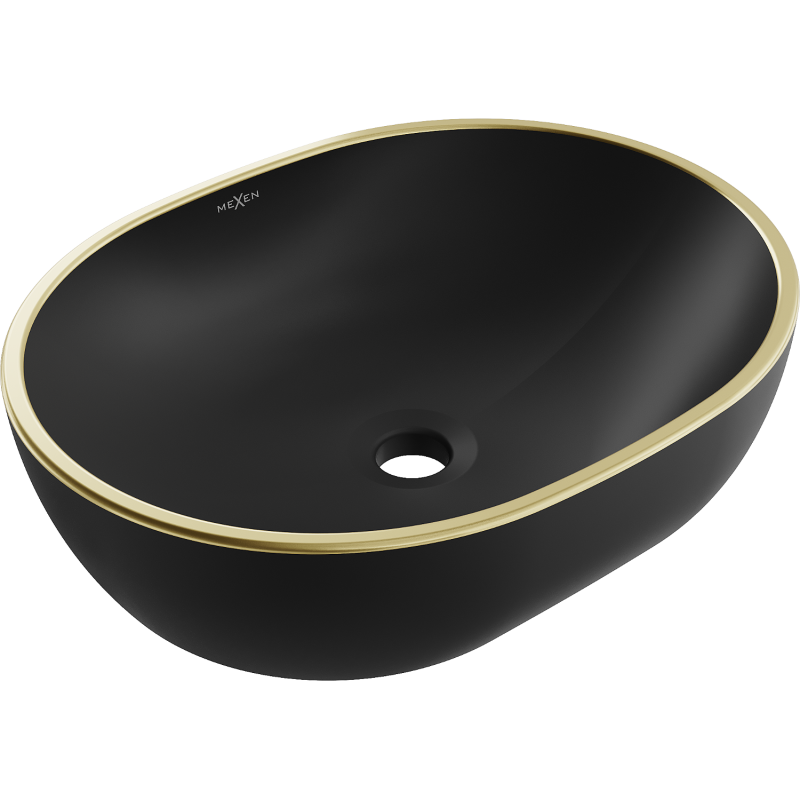 Mexen Viki lavatório de bancada 48 x 35 cm, preto mate/orla dourada - 21054875