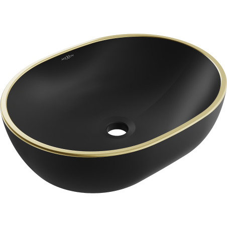 Mexen Viki lavatório de bancada 48 x 35 cm, preto mate/bordo dourado - 21054875