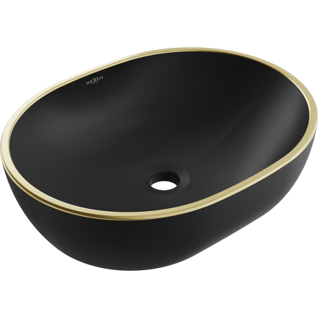 Mexen Viki lavatório de bancada 48 x 35 cm, preto mate/orla dourada - 21054875
