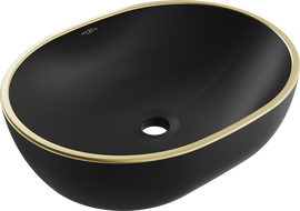 Mexen Viki countertop washbasin 48 x 35 cm, black matte/gold rim - 21054875
