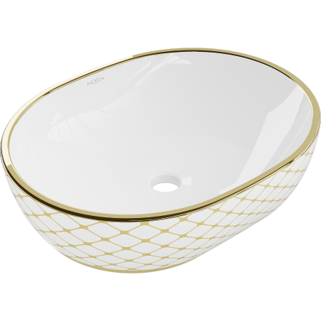 Mexen Viki lavabo de comptoir 48 x 35 cm, blanc/doré motif carreaux - 21054809