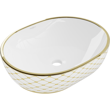 Mexen Viki lavabo sobre encimera 48 x 35 cm, blanco/dorado patrón de cuadrícula - 21054809