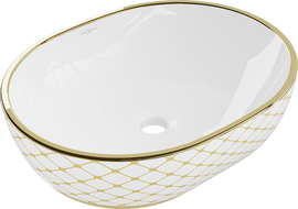 Mexen Viki opzetwastafel 48 x 35 cm, wit/goud ruitpatroon - 21054809