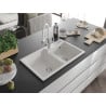 Mexen Tomas granite sink with 2 bowls and kitchen tap Duo, white - 6516-20-671701-02
