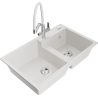 Mexen Tomas granite sink with 2 bowls and kitchen tap Duo, white - 6516-20-671701-02