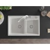 Mexen Tomas granite sink with 2 bowls and kitchen tap Duo, white - 6516-20-671701-02