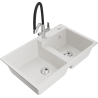 Mexen Tomas fregadero de granito de 2 compartimentos con grifo de cocina Duo, blanco - 6516-20-671701-07