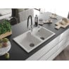 Mexen Tomas granite sink 2-bowl with kitchen tap Duo, white - 6516-20-671701-07-B