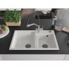 Mexen Tomas granite sink 2-bowl with kitchen tap Duo, white - 6516-20-671701-07-B