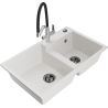 Mexen Tomas granite sink 2-bowl with kitchen tap Duo, white - 6516-20-671701-07-B