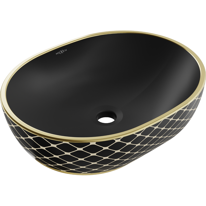 Mexen Viki lavabo à poser 48 x 35 cm, noir mat/motif grille dorée - 21054879