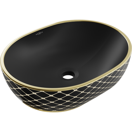 Mexen Viki lavabo à poser 48 x 35 cm, noir mat/motif grille dorée - 21054879