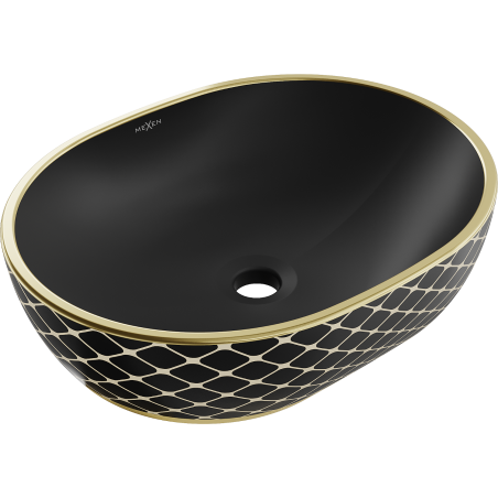 Mexen Viki opzetwastafel 48 x 35 cm, matzwart/goud rasterpatroon - 21054879