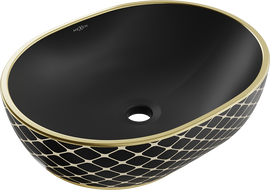 Mexen Viki countertop washbasin 48 x 35 cm, black matte/gold grid pattern - 21054879