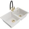 Mexen Tomas 2-bowl granite sink with Duo kitchen tap, white - 6516-20-671701-57-G