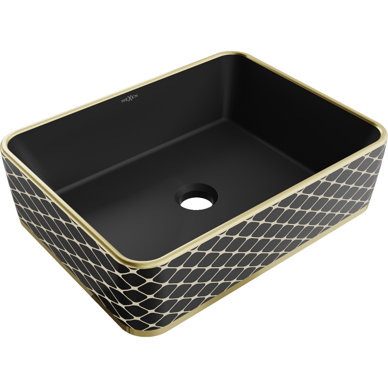 Mexen Catia bänkskål 48 x 37 cm, svart matt/guld rutmönster - 21314879