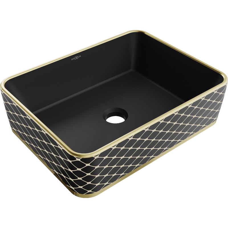 Mexen Catia lavabo de encimera 48 x 37 cm, negro mate/diseño de cuadros dorado - 21314879