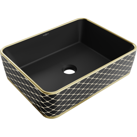 Mexen Catia lavatório de bancada 48 x 37 cm, preto mate/padrão dourado quadriculado - 21314879