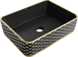 Mexen Catia lavabo de sobremesa 48 x 37 cm, negro mate/diseño de cuadricula dorada - 21314879
