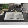 Mexen Tomas 2-bowl granite kitchen sink with Duo faucet, white - 6516-20-671701-57-B