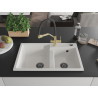 Mexen Tomas granitische dubbele spoelbak met keukenkraan Duo, wit - 6516-20-671701-57-B